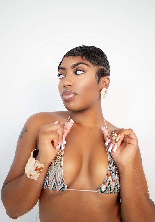 Lumière Wave Crochet Knit Micro Bikini Top